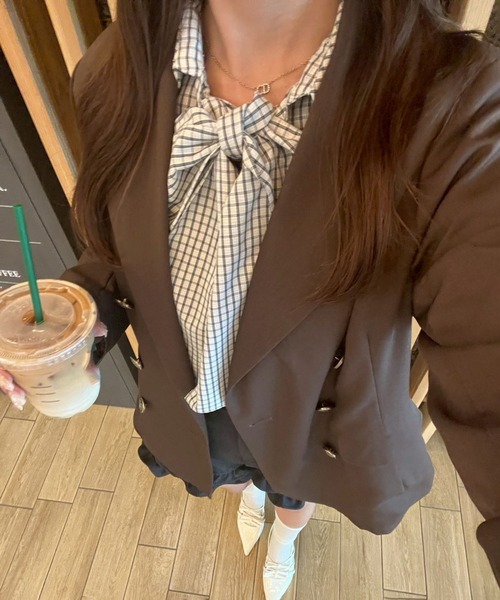 Another Branch olive des olive(アナザーブランチオリーブデオリーブ)の「2WAYボウタイブラウス(シャツ/ブラウス・レディース・オフホワイト/サックスブルー/ブラウン/チェック・FREE)」の11枚目の写真
