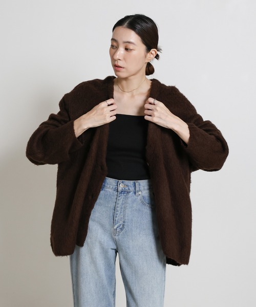 select MOCA(セレクトモカ)の「アソートオーバーサイズニットカーディガン(カーディガン/ボレロ・レディース・スミクロ/ブラウン/グレー・FREE)」の3枚目の写真