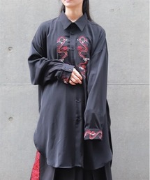 蛇×蓮刺繍ロングシャツ