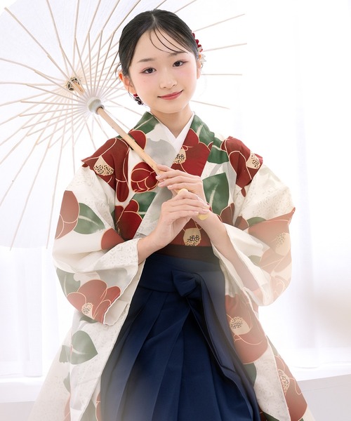 SOUBIEN袴4点（二尺袖着物/無地袴/襦袢/下帯） Ｌ　2尺5寸 floro by SOUBIEN】ハイジュニア袴4点セット（着物・襦袢・下帯・袴