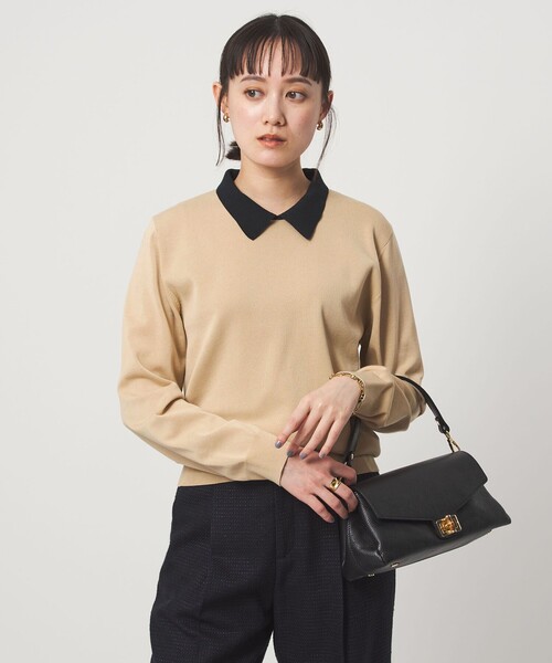 green label relaxing（グリーンレーベルリラクシング）の「襟付き ロングスリーブ プルオーバー ニット ウォッシャブル（ニット/セーター・レディース・ブラック/ダークブラウン/ベージュ・FREE）」の3枚目の写真