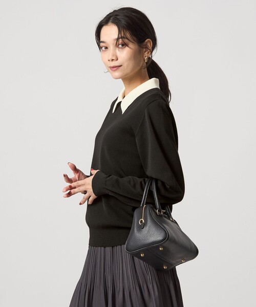 green label relaxing(グリーンレーベルリラクシング)の「襟付き ロングスリーブ プルオーバー ニット ウォッシャブル(ニット/セーター・レディース・ブラック/ダークブラウン・FREE)」の7枚目の写真