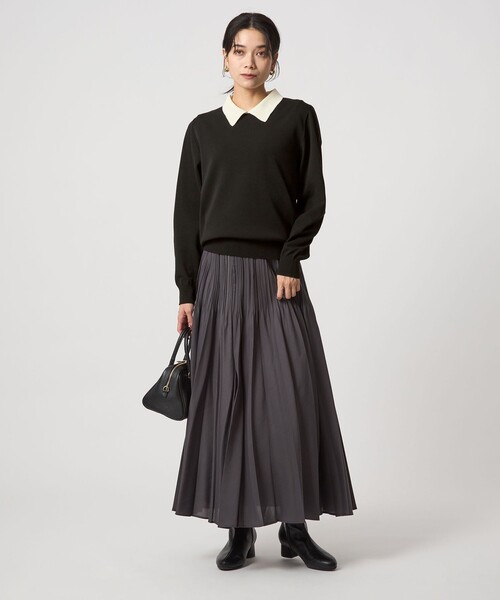 green label relaxing(グリーンレーベルリラクシング)の「襟付き ロングスリーブ プルオーバー ニット ウォッシャブル(ニット/セーター・レディース・ブラック/ダークブラウン・FREE)」の8枚目の写真