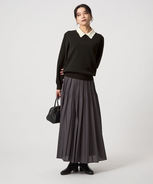 green label relaxing(グリーンレーベルリラクシング)の「襟付き ロングスリーブ プルオーバー ニット ウォッシャブル(ニット/セーター・レディース・ブラック/ダークブラウン・FREE)」の9枚目の写真