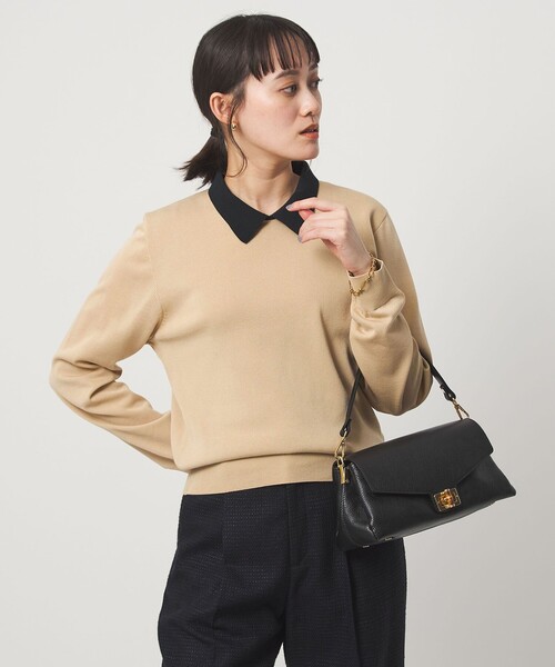 green label relaxing(グリーンレーベルリラクシング)の「襟付き ロングスリーブ プルオーバー ニット ウォッシャブル(ニット/セーター・レディース・ブラック/ダークブラウン・FREE)」の10枚目の写真