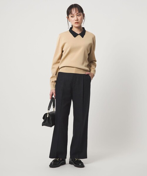 green label relaxing(グリーンレーベルリラクシング)の「襟付き ロングスリーブ プルオーバー ニット ウォッシャブル(ニット/セーター・レディース・ブラック/ダークブラウン・FREE)」の11枚目の写真