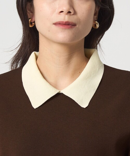 green label relaxing(グリーンレーベルリラクシング)の「襟付き ロングスリーブ プルオーバー ニット ウォッシャブル(ニット/セーター・レディース・ブラック/ダークブラウン・FREE)」の16枚目の写真