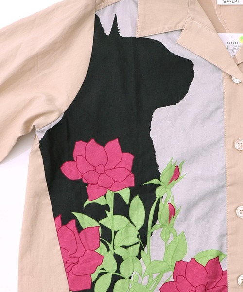 ScoLar(スカラー)の「153649:ネコ花柄切替シャツ(シャツ/ブラウス・レディース・カーキ/アイボリー・M)」の5枚目の写真