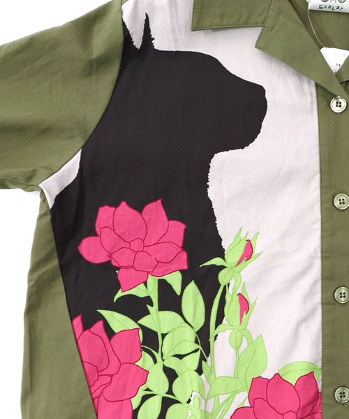 ScoLar(スカラー)の「153649:ネコ花柄切替シャツ(シャツ/ブラウス・レディース・カーキ/アイボリー・M)」の7枚目の写真