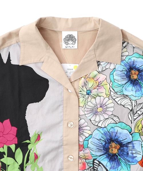 ScoLar(スカラー)の「153649:ネコ花柄切替シャツ(シャツ/ブラウス・レディース・カーキ/アイボリー・M)」の10枚目の写真