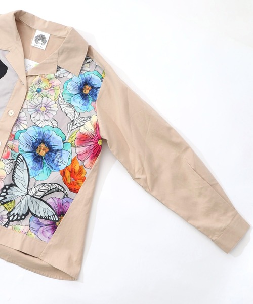 ScoLar(スカラー)の「153649:ネコ花柄切替シャツ(シャツ/ブラウス・レディース・カーキ/アイボリー・M)」の6枚目の写真