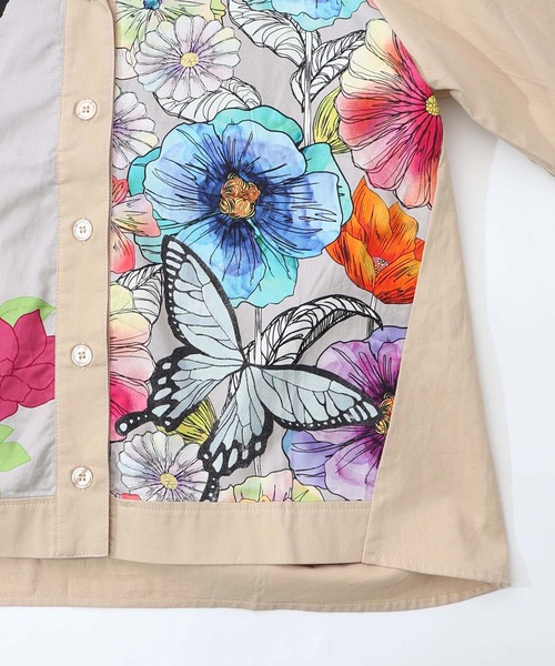 ScoLar(スカラー)の「153649:ネコ花柄切替シャツ(シャツ/ブラウス・レディース・カーキ/アイボリー・M)」の9枚目の写真