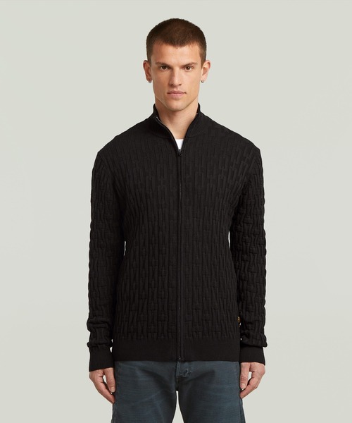 セール】Chain Structure Cardigan Knit/デザイン編みフルジップ 