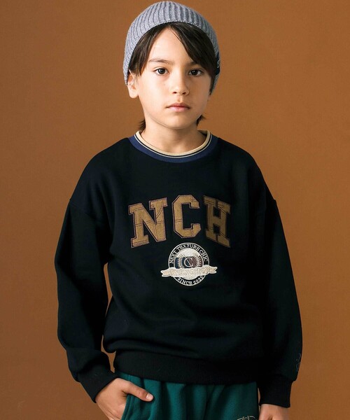 セール】素材色々ロゴパッチ裏毛トレーナー(110~150cm)（スウェット