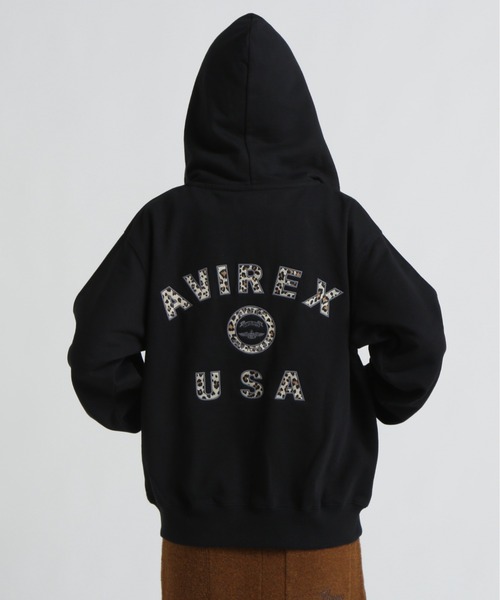AVIREX ブラック パーカー USA AVIREX パーカー -VARSITY LOGO SWEAT PARKA メンズ レディース