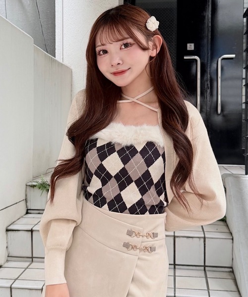 NOMAE(ノーマエ)の「ボレロセットファーアーガイルトップス(ニット/セーター・レディース・ブルー系その他/アイボリー系/グレー系その他・FREE)」の1枚目の写真