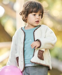 BeBe（ベベ）の「ボア裏ボーダーノーカラーコート(90~100cm)（ノーカラージャケット・キッズ）」