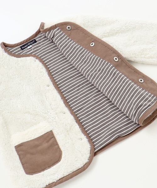 BeBe（ベベ）の「ボア裏ボーダーノーカラーコート(90~100cm)（その他ベビーウェア・キッズ・オフホワイト/グレー・90cm/100cm）」の10枚目の写真