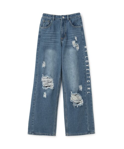 by LOVEiT（バイラビット）の「サイド切り替えダメージデニム（デニムパンツ・キッズ・サックスブルー/ブルー・120cm/140cm/150cm/160cm/130cm）」の2枚目の写真