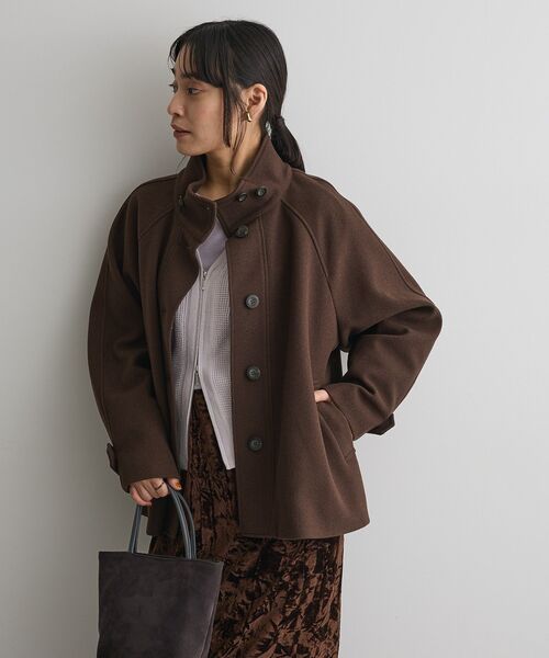 CRAFT STANDARD BOUTIQUE(クラフトスタンダードブティック)の「スタンドカラーメルトンショートコート◆(その他アウター・レディース・チャコールグレー/ブラウン・FREE)」の13枚目の写真