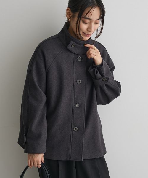 CRAFT STANDARD BOUTIQUE(クラフトスタンダードブティック)の「スタンドカラーメルトンショートコート◆(その他アウター・レディース・チャコールグレー/ブラウン・FREE)」の2枚目の写真