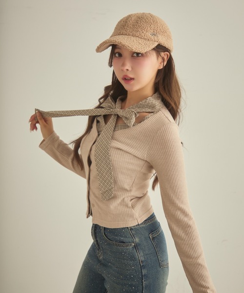 TITTY&CO.（ティティーアンドコー）の「チェックリボン付きトップス