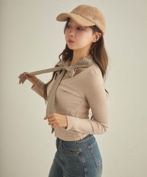 チェックリボン付きトップス（ニット/セーター）｜TITTY&CO.（ティ