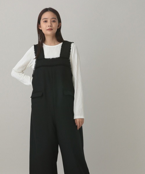 GLOBAL WORK（グローバルワーク）の「MATINEE LINE/ウールライク/サロペット/601544（サロペット/オーバーオール・レディース・ベージュ/ブラウン系9/ブラック・MEDIUM/LARGE）」の2枚目の写真