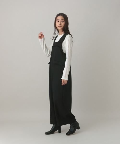 GLOBAL WORK（グローバルワーク）の「MATINEE LINE/ウールライク/サロペット/601544（サロペット/オーバーオール・レディース・ベージュ/ブラウン系9/ブラック・MEDIUM/LARGE）」の6枚目の写真