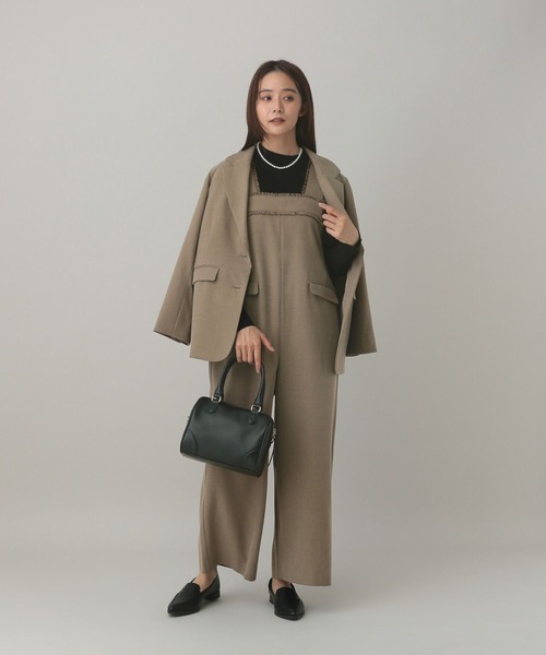 GLOBAL WORK（グローバルワーク）の「MATINEE LINE/ウールライク/サロペット/601544（サロペット/オーバーオール・レディース・ベージュ/ブラウン系9/ブラック・MEDIUM/LARGE）」の8枚目の写真