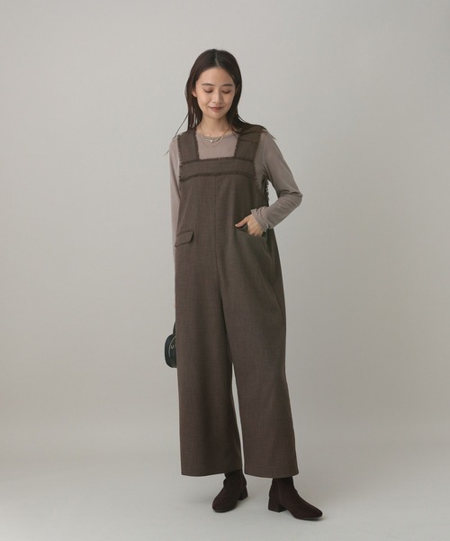GLOBAL WORK（グローバルワーク）の「MATINEE LINE/ウールライク/サロペット/601544（サロペット/オーバーオール・レディース・ベージュ/ブラウン系9/ブラック・MEDIUM/LARGE）」の12枚目の写真