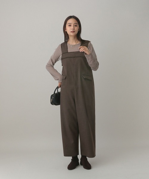 GLOBAL WORK（グローバルワーク）の「MATINEE LINE/ウールライク/サロペット/601544（サロペット/オーバーオール・レディース・ベージュ/ブラウン系9/ブラック・MEDIUM/LARGE）」の16枚目の写真