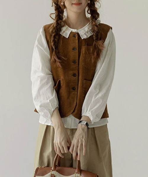 SallyLunn(サリーラン)の「コーデュロイボタンベスト(ベスト・レディース・ブラウン・L/M/S)」の6枚目の写真