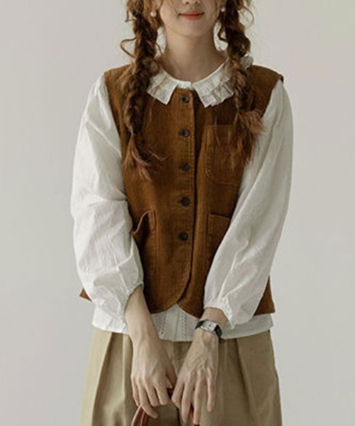 SallyLunn(サリーラン)の「コーデュロイボタンベスト(ベスト・レディース・ブラウン・L/M/S)」の8枚目の写真