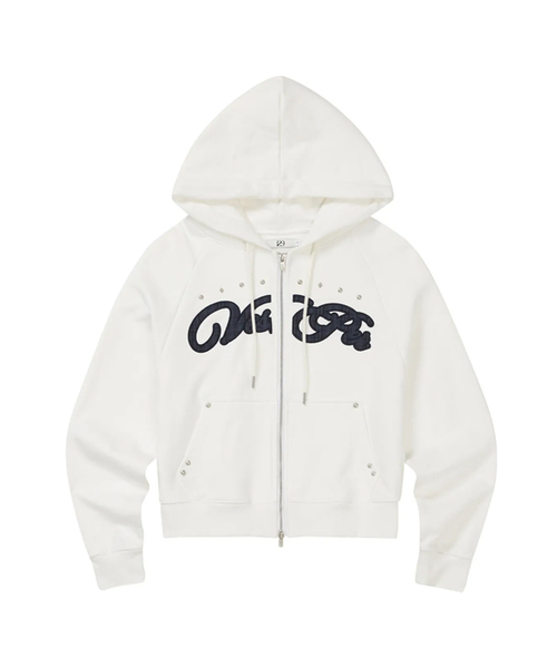 ILLIGO(イリゴ)の「チェックアプリケフードジップアップホワイト(パーカー・レディース・その他・SMALL/MEDIUM)」の1枚目の写真