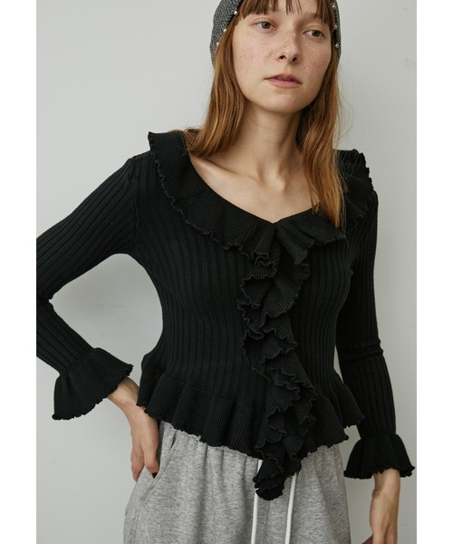 uyu.(ウユ)の「フロントフリルリブニットトップス(Tシャツ/カットソー・レディース・ホワイト/ブラック/ブラウン・FREE)」の6枚目の写真