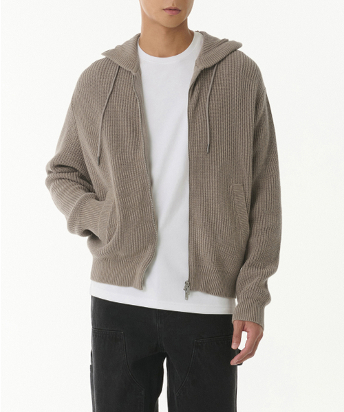 MUSINSA STANDARD（ムシンサスタンダード）の「リブニットフードパーカー [ヘッダーベージュ]（ニット/セーター・メンズ・その他・MEDIUM/LARGE/X-LARGE/XX-LARGE）」の2枚目の写真