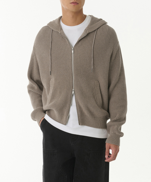 MUSINSA STANDARD（ムシンサスタンダード）の「リブニットフードパーカー [ヘッダーベージュ]（ニット/セーター・メンズ・その他・MEDIUM/LARGE/X-LARGE/XX-LARGE）」の3枚目の写真