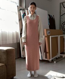 ROUND NECK SLEEVELESS KNIT DRESS (PINK)