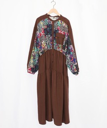 ScoLar | 153679：総柄ワッシャーティアードシャツワンピース(シャツワンピース)