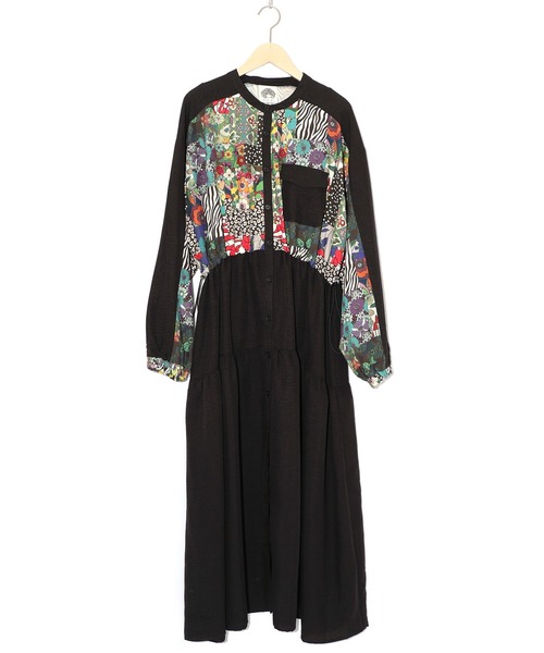 ScoLar（スカラー）の「153679：総柄ワッシャーティアードシャツワンピース（シャツワンピース・レディース・グリーン/ブラウン/ブラック・M）」の2枚目の写真