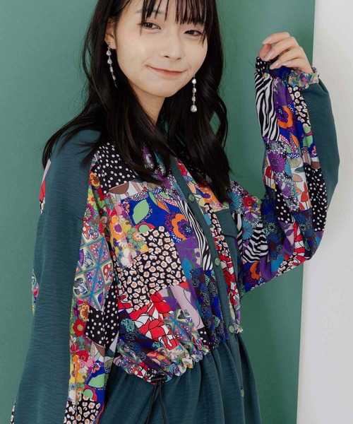 ScoLar（スカラー）の「153679：総柄ワッシャーティアードシャツワンピース（シャツワンピース・レディース・グリーン/ブラウン/ブラック・M）」の9枚目の写真