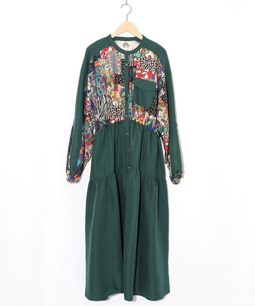 ScoLar（スカラー）の「153679：総柄ワッシャーティアードシャツワンピース（シャツワンピース・レディース・グリーン/ブラウン/ブラック・M）」の14枚目の写真