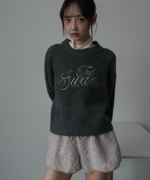 ロゴ刺繍ニットショートプルオーバー