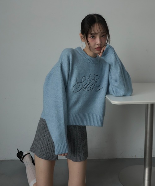 Nadana(ナダナ)の「ロゴ刺繍ニットショートプルオーバー(ニット/セーター・レディース・グレー/ブルー/アイボリー・FREE)」の21枚目の写真