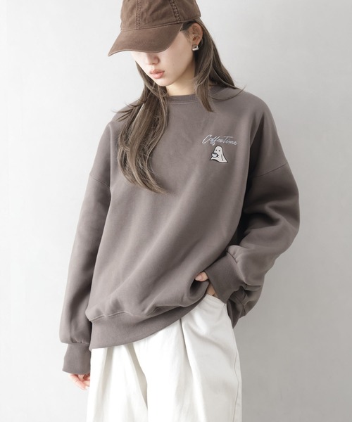 SpRay（スプレイ）の「裏起毛カフェおばけスウェット（スウェット・レディース・ブルー/アイボリー/カーキ/オートミール/スミクロ・FREE）」の10枚目の写真