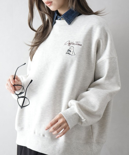 SpRay（スプレイ）の「裏起毛カフェおばけスウェット（スウェット・レディース・ブルー/アイボリー/カーキ/オートミール/スミクロ・FREE）」の17枚目の写真