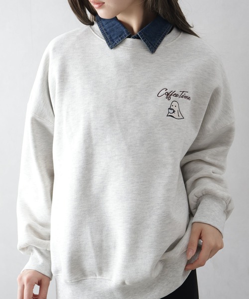 SpRay（スプレイ）の「裏起毛カフェおばけスウェット（スウェット・レディース・ブルー/アイボリー/カーキ/オートミール/スミクロ・FREE）」の21枚目の写真