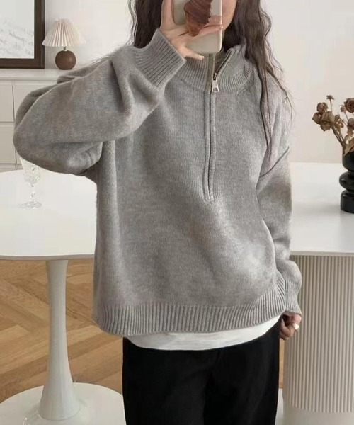 MAISON DE THERESE(メゾン ド テレーズ)の「ゆったりハーフジップタートルネックの厚手セーター(ニット/セーター・レディース・ブラック/アイボリー/ワイン/グレー/ベージュ・FREE)」の3枚目の写真