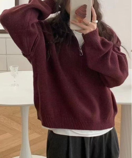 MAISON DE THERESE(メゾン ド テレーズ)の「ゆったりハーフジップタートルネックの厚手セーター(ニット/セーター・レディース・ブラック/アイボリー/ワイン/グレー/ベージュ・FREE)」の5枚目の写真